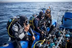 Dive organiser Gary Snodgrass (L) had to change the name of his tours from the 'tiger shark dive' because the species was becoming so rare. By Michele Spatari (AFP)