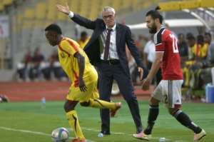Egypt's national team head coach Hector Cuper gestures during a friendly match against Guinea, at the Borg El-Arab stadium near Alexandria, in August 2016