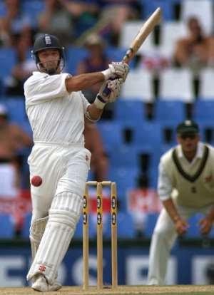 England captain Nasser Hussain hit 25 as England chased the target. By YOAV LEMMER (AFP)