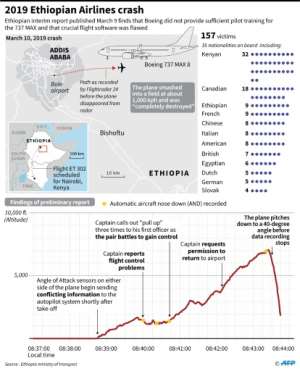 Graphic on the Ethiopian Airlines crash on March 10, 2019.. By Laurence CHU (AFP)