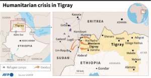 Maps of Ethiopia and the region of Tigray.. By Robin BJALON (AFP)