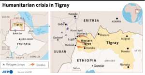 Maps of Ethiopia and the region of Tigray.. By Robin BJALON (AFP)