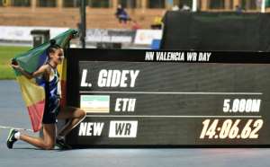 Ethiopia's Letesenbet Gidey took a remarkable four seconds off the previous record for the women's 5,000m set by Tirunesh Dibaba in 2008. By Jose Jordan (AFP/File)
