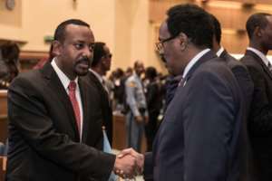 Ethiopia's Prime Minister Abiy Ahmed (L) has won global praise for his reformist agenda. By YONAS TADESSE (AFP)