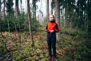 Finnish conservation expert Inna Salminen relies on her phone for her work in the forests.  By Alessandro RAMPAZZO (AFP)