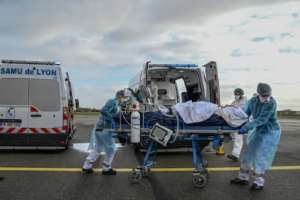 France is using aircraft to transfer patients between hospitals amid its new wave of cases. By Philippe DESMAZES (POOL/AFP)