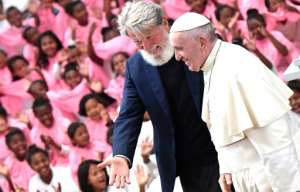 Francis visited Akamasoa, a refuge town founded by Argentinian priest Father Pedro, and built on a dump that has helped lift thousands of waste-pickers out of poverty. By Tiziana FABI (AFP)