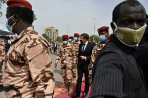 French President Emmanuel Macron alongside General Mahamat Idriss Deby at the state funeral of his father, former president Idriss Deby Itno. By Issouf SANOGO (AFP)