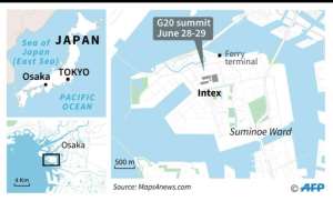 Map of Osaka locating the venue for the G20 leaders' summit on June 28-29.. By Valentina BRESCHI (AFP)