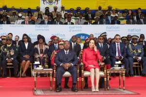 Gabon's President Ali Bongo (C-L) has been seen only a few times since returning home after his stroke. By Steve JORDAN (AFP)