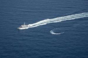 German NGO Sea-Watch on July 1, 2021 released an aerial footage of Libyan coastguards apparently firing near a migrant boat. By Kai VON KOTZE (SEA-WATCH/AFP)