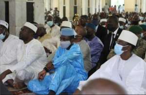 Goita (centres) at Eid al-Adha prayers just before he was attacked by two assailants. By - (AFP)