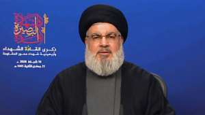 Hassan Nasrallah, the head of Lebanon's powerful Shiite movement Hezbollah, has urged followers to abide by government restrictions designed to combat the spread of coronavirus. By - (AL-MANAR TV/AFP)