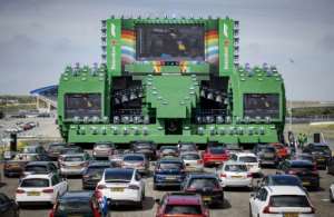 Hundred of racing fans watch the Austrian Formula One Grand Prix race at a drive-in cinema at the Zandvoort circuit, The Netherlands. By Robin VAN LONKHUIJSEN (ANP/AFP)