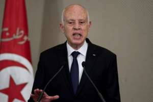 In this file photo taken on September 2, 2020, Tunisia's President Kais Saied speaks during the new government swearing-in ceremony at Carthage Palace on the eastern outskirts of the capital Tunis, following a confidence vote by parliament. By Fethi Belaid (AFP/File)