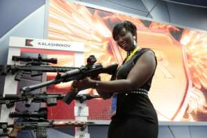 Kalashnikov rifles were on display on the sidelines of the first ever Russia-Africa summit. By Sergei CHIRIKOV (POOL/AFP)