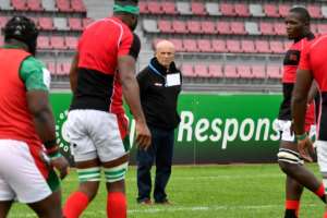 Kenya's head coach Ian Snook (C), who only took up his position in April, sees potential if there is investment in rugby in the country. By GERARD JULIEN (AFP/File)