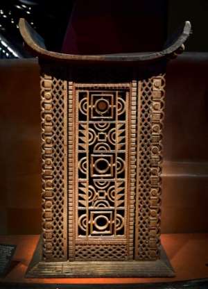 King Ghezo's throne of Abomey, capital of the Dahomey kingdom in modern-day Benin, is displayed at the Quai Branly museum in Paris. By GERARD JULIEN (AFP)