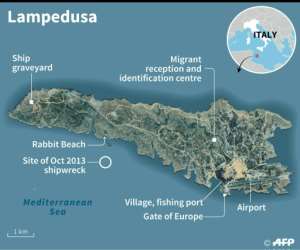 Map of Lampedusa..  By Simon MALFATTO (AFP)
