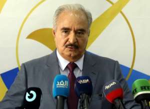 Libya's eastern military chief Khalifa Haftar, seen here on November 16, 2021, one of the candidates for the presidential polls. By Abdullah DOMA (AFP)