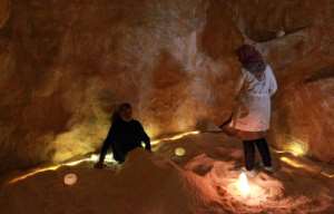 The Libyan Salt Spa is located in an artificial salt cave and the treatment includes inhaling salt particles which, according to founder Iman Bugaighis, purifies the respiratory tract and brings benefits to the skin.  By Abdullah DOMA (AFP)