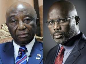 Liberia's Vice President Joseph Boakai, left, and the Coalition for Democratic Change candidate George Weah face a runoff for the presidency