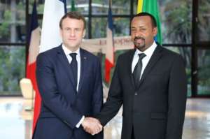 Macron with Ethiopian Prime Minister Abiy Ahmed announced a new defence deal between their two countries. By Ludovic MARIN (POOL/AFP)