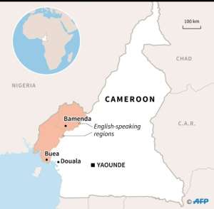Map of Cameroon locating English-speaking regions and their capitals, Bamenda and Buea.. By Valentina BRESCHI (AFP)