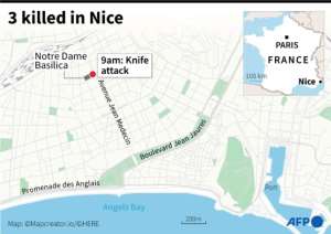 Map of central Nice locating knife attack. By Simon MALFATTO (AFP)