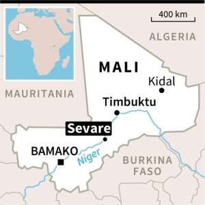 Map of Mali, locating the capital Bamako and Sevare, the main town in the troubled central region. By afp (AFP)