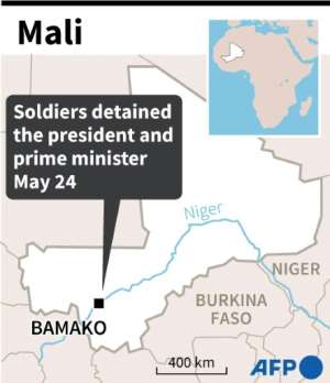 Map of Mali locating the capital Bamako where soldiers detained the president and prime minister on Monday.. By (AFP)