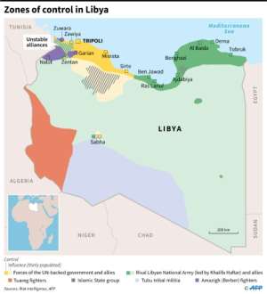 Map showing areas of control in Libya. By Thomas SAINT-CRICQ (AFP)