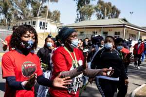 Members of a South African health workers union have staged protests to highlight the shortage of protective gear. By WIKUS DE WET (AFP/File)