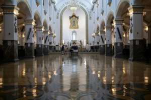 Mexican Archbishop Francisco Moreno Barron celebrates Easter mass at an empty cathedral in Tijuana, Baja California state. By Guillermo Arias (AFP)