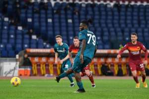 Midfielder Franck Kessie (L) puts AC Milan ahead against Roma by converting a penalty at the weekend. By Tiziana FABI (AFP)