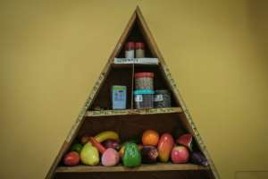 Mock-ups of fruit and vegetable and fruits at an MSF clinic for heroin addicts, to help addicts learn about nutrition. By Yasuyoshi CHIBA (AFP)