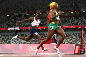 Namibia's Beatrice Masilingi (left) ran in the women's 200m at the Tokyo Olympics. By Jewel SAMAD (AFP)