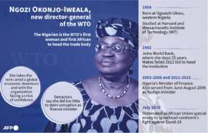 Profile of Nigeria's Ngozi Okonjo-Iweala, who takes office on March 1 as the World Trade Organization's first African and female head.. By Kenan AUGEARD (AFP)