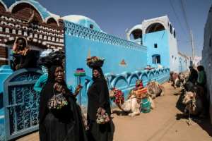 Nubian Egyptian women sell souvenirs in the village of Gharb Suhail near Aswan. By Khaled DESOUKI (AFP)