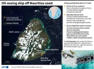 Oil-oozing ship off Mauritius coast. By Gillian HANDYSIDE (AFP)