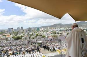 Organisers estimate 100,000 attended the service. By Handout (VATICAN MEDIA/AFP)