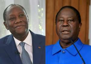 Ouattara, left, and Bedie, right, form with Gbagbo a trio who have dominated Ivorian politics for decades. By Issouf SANOGO (AFP)