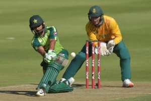 Pakistan skipper Babar made a fifty but Pakistan laboured with the bat. By Christiaan Kotze (AFP)