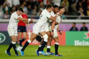 Party time: England's scrum-half Ben Youngs celebrates with George Ford, Henry Slade and Manu Tuilagi. By Odd ANDERSEN (AFP/File)