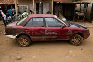 Parked: A car used for transporting goods from Benin to Nigeria, pictured in Badagry, near Lagos, after the border closure. By Benson IBEABUCHI (AFP)