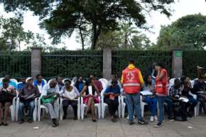 People donate blood in 2019 at the August 7th Memorial Park in Nairobi, the site of a 1998 attack that destroyed the US embassy. By YASUYOSHI CHIBA (AFP/File)