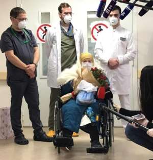 Pelageya Poyarkova, 100, leaves a hospital Moscow on May 13, 2020 after recovering from COVID-19. By Handout (HANDOUT/AFP)