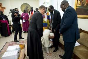 Pope Francis knelt to kiss the pair's feet during a stunning Vatican intervention in April. By Handout (VATICAN MEDIA/AFP/File)