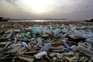 Plastic and other rubbish litter the Lebanese seaside