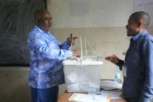 President Azali Assoumani, pictured here casting his vote, and his allies are running virtually unopposed. By Ibrahim YOUSSOUF (AFP)